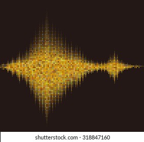 Music square waveform background. Yellow halftone vector sound waves. You can use in club, radio, pub, party, DJ, concerts, recitals or the audio technology advertising background. 