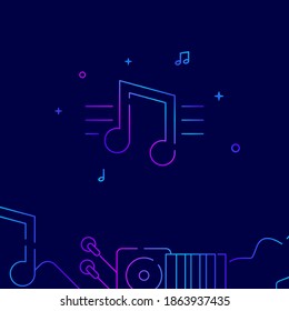 Music staff gradient line vector icon, simple illustration on a dark blue background, music related bottom border.