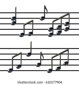 Music Staff and notes on white background. 3d realistic vector illustration. Gradient mesh.