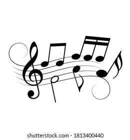 Music staff and notes, vector cartoon on white background