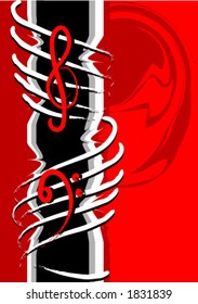 Music Staff in Red and Black Vector Format