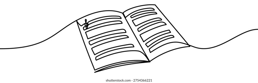 Music staff sheet continuous line drawing isolated on transparent background vector illustration. Minimalist monoline drawing representing musical notation and composition
