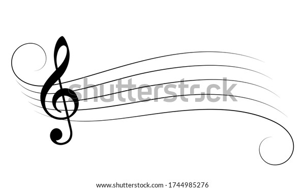 Music staff and treble clef vector cartoon on\
white background