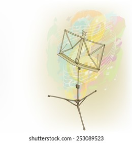 music stand in abstract composition with notes and key