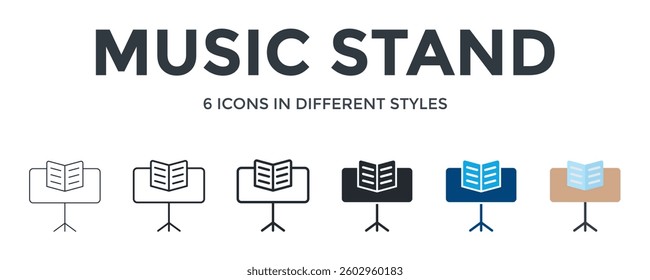 Music Stand Icon In Different Style Vector Illustration. Designed In Thin Line, Regular Line, Bold Line, Glyph, Color Fill, And Flat Style Can Be Used For Web