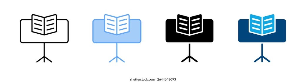 Music Stand Icon Set Multiple Style. Designed In Outline, Blue, Glyph, Dual Tone