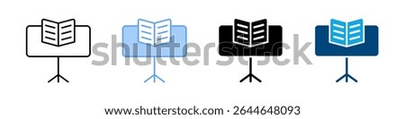 Music Stand Icon Set Multiple Style. Designed In Outline, Blue, Glyph, Dual Tone