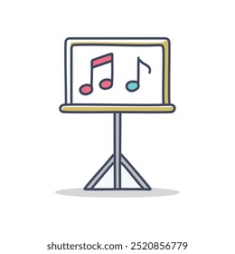 Music stand notes. Simple cartoon music stand with notes on the board. Perfect for musical performance illustrations.
