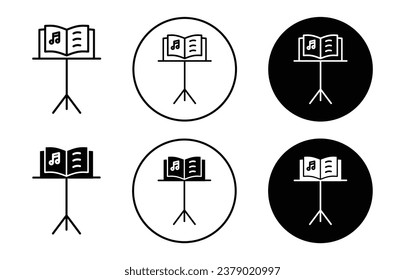 Musik steht für das Symbol der Partituren. Stativ mit Noten und Bit Score Symbol Set. clef Leseliste für musikisches Vektorzeichen. Musikständer mit Logo für Partitur- und Notenpunktzahl. 