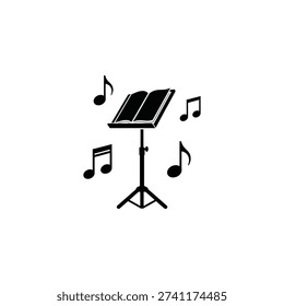 Music stand with sheet music and notes illustration on a transparent background from a front view