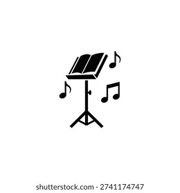 Music stand with sheet music and notes illustration on a transparent background from a front view