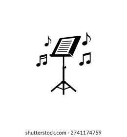 Music stand with sheet music and notes illustration on a transparent background from a front view