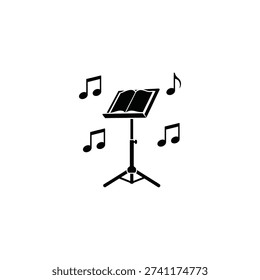 Music stand with sheet music and notes illustration on a transparent background from a front view
