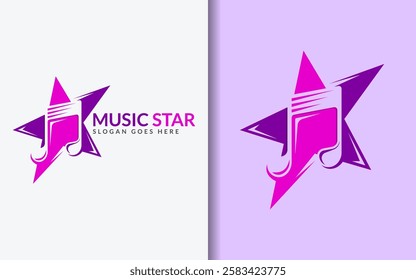 Music Star Logo Design. Music Note Combined with Stylish Star Concept.