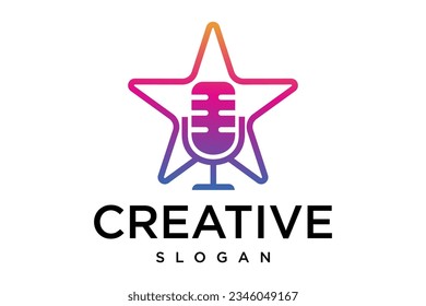 logo de la estrella de la música. diseño del logotipo del micrófono. Podcast inspirado en el micrófono y el logo del libro.