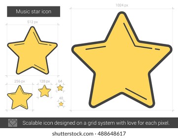 Music star vector line icon isolated on white background. Music star line icon for infographic, website or app. Scalable icon designed on a grid system.