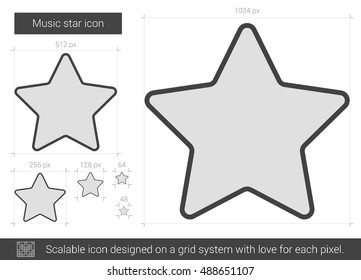Icono de línea vectorial de estrella musical aislado en fondo blanco. Icono de la línea estrella musical para infografía, sitio web o aplicación. Icono escalable diseñado en un sistema de cuadrícula.