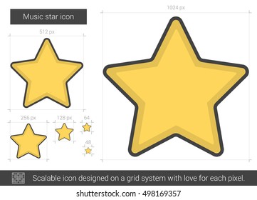 Icono de línea vectorial de estrella musical aislado en fondo blanco. Icono de la línea estrella musical para infografía, sitio web o aplicación. Icono escalable diseñado en un sistema de cuadrícula.