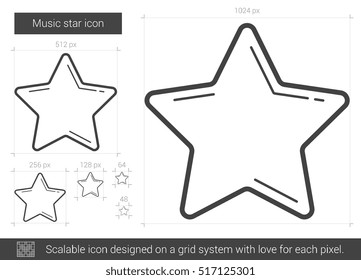 Icono de línea vectorial de estrella musical aislado en fondo blanco. Icono de la línea estrella musical para infografía, sitio web o aplicación. Icono escalable diseñado en un sistema de cuadrícula.