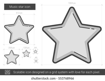 Music star vector line icon isolated on white background. Music star line icon for infographic, website or app. Scalable icon designed on a grid system.
