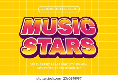 Music stars editable text effect template, 3d cartoon retro text style, premium vector	
