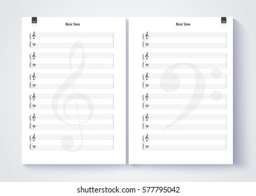 Music stave template, Blank stave note paper. Blank music note page. vector eps10.