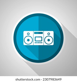 Music, stereo portable equipment symbol, flat design vector blue icon with long shadow