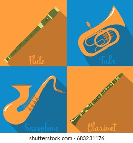 Music sticker pack vector. Set of brass instruments