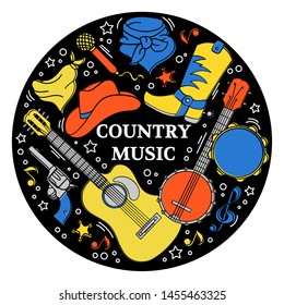 MUSIC STICKER Western Country Festival Vector Illustration