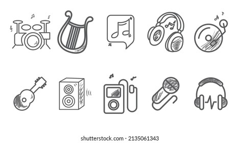 Music stickers collection set, cartoon style flat design Premium Vector