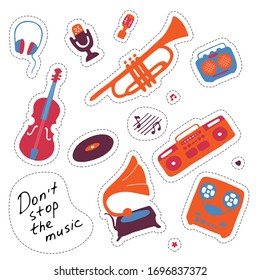 Music stickers. Hand drawn signs. Orchectra symbols. Vector