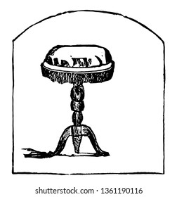 Music stool used as a seat while playing the piano and generally constructed so it can be raised or lowered by means of a screw, vintage line drawing or engraving illustration.
