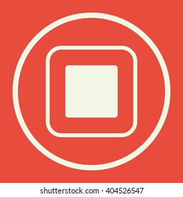 Music stop sign icon on red background.