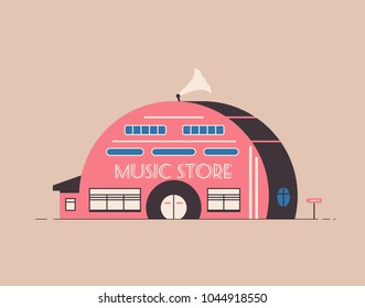 Music store building. Flat vector illustration. Outdoor facade