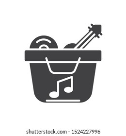 Music store icon. flat simple pictogram. Shopping basket with music instrument vector illustration