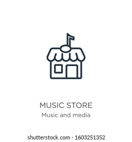Music store icon. Thin linear music store outline icon isolated on white background from music collection. Line vector sign, symbol for web and mobile