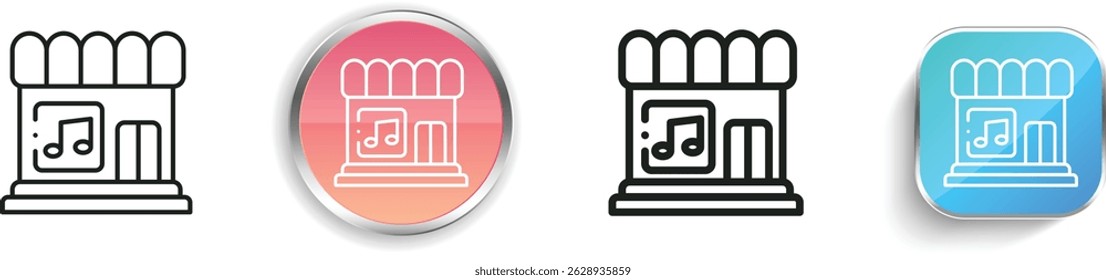 music store icon. Thin Linear, Regular and Button Style Design Isolated On White Background