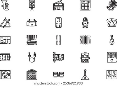 Music store icons collection is a vector illustration with editable stroke.