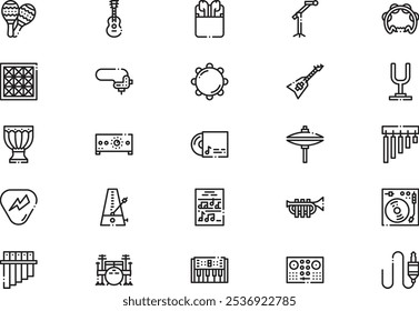 Music store icons collection is a vector illustration with editable stroke.