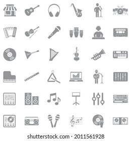 Music Store Icons. Gray Flat Design. Vector Illustration.