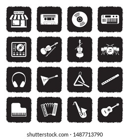 Music Store Icons. Grunge Black Flat Design. Vector Illustration.