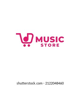 music store logo design illustration with note musical shop symbol