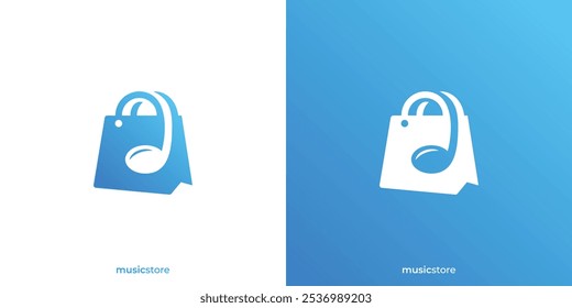 Logotipo da loja de músicas. Saco de Compras e Nota Musical com Estilo Moderno Minimalista. Musical Instrument Shopping Center Logo, Ícone, Símbolo, Vetor, Inspiração Design.