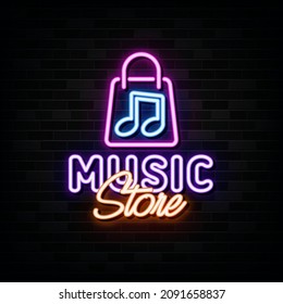music store neon sign. neon symbol