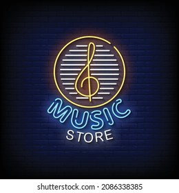Music Store Neon Signs Style Text Vector