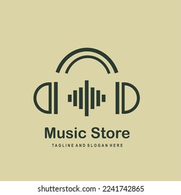 tienda de música diseño sencillo de auriculares con logo