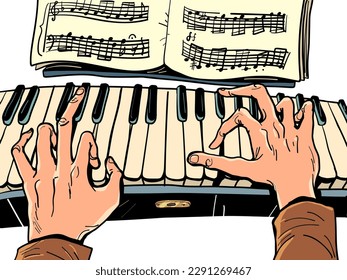 Music store, studying at the conservatory. The musician plays the piano. jazz or classical concert