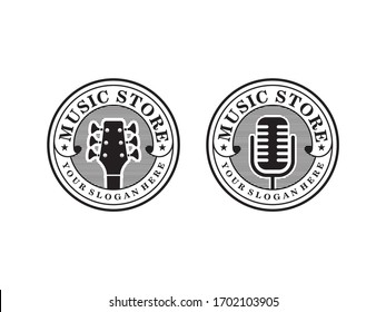 music store vintage logo design template vector