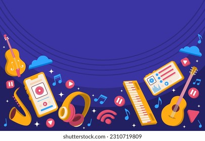 Music streaming background with musical instrument
