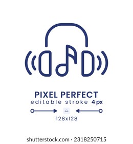 Music streaming linear desktop icon. Media service. Online radio. Audio content. Pixel perfect 128x128, outline 4px. GUI, UX design. Isolated user interface element for website. Editable stroke